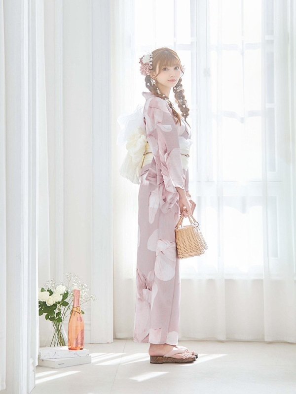 画像5: 【即日発送！】くすみピンクブロッサム浴衣【浴衣３点セット 浴衣/帯/下駄】[YMT] (5)