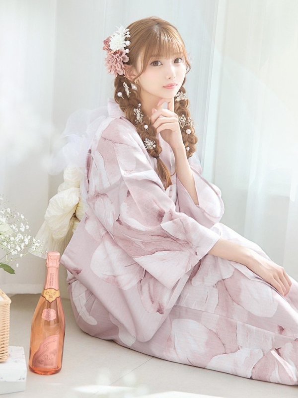 画像6: 【即日発送！】くすみピンクブロッサム浴衣【浴衣３点セット 浴衣/帯/下駄】[YMT] (6)
