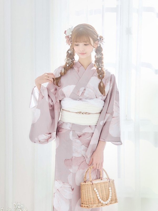 画像9: 【即日発送！】くすみピンクブロッサム浴衣【浴衣３点セット 浴衣/帯/下駄】[YMT] (9)