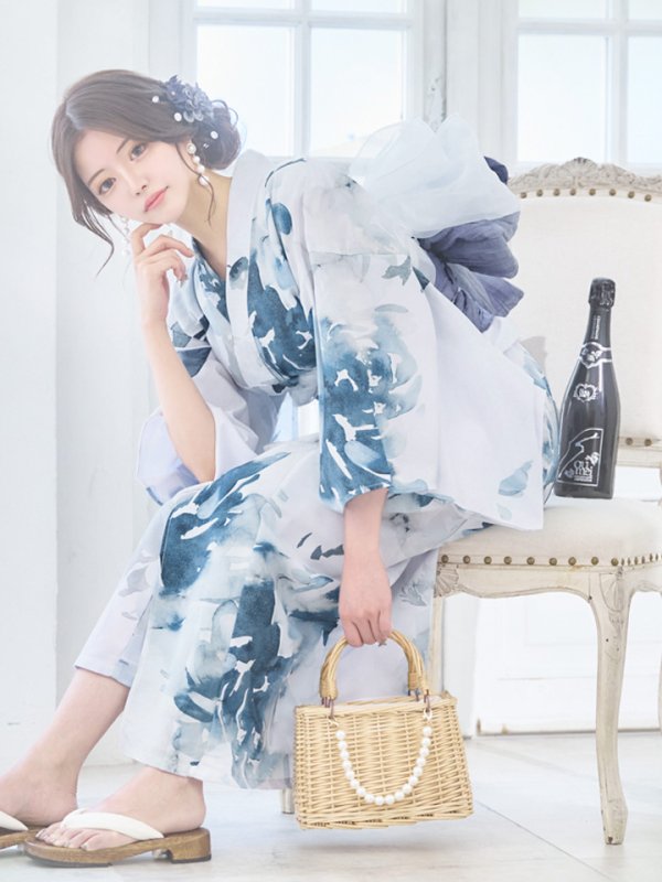 画像10: 【即日発送】グラデーションブルーグリーン浴衣【浴衣３点セット 浴衣/帯/下駄】[YMT] (10)