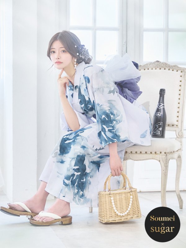 画像2: 【即日発送】グラデーションブルーグリーン浴衣【浴衣３点セット 浴衣/帯/下駄】[YMT] (2)