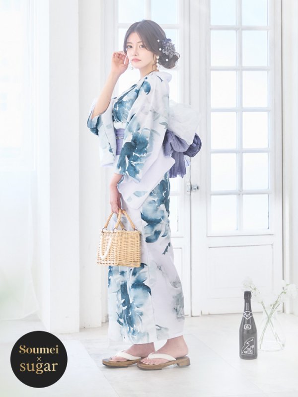 画像3: 【即日発送】グラデーションブルーグリーン浴衣【浴衣３点セット 浴衣/帯/下駄】[YMT] (3)