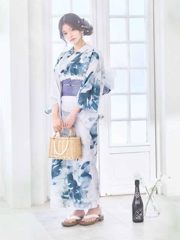 画像4: 【即日発送】グラデーションブルーグリーン浴衣【浴衣３点セット 浴衣/帯/下駄】[YMT] (4)