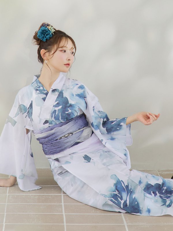 画像2: 【即日発送】グラデーションブルーグリーン浴衣【浴衣３点セット 浴衣/帯/下駄】[YMT] (2)