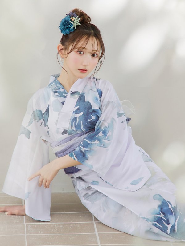 画像3: 【即日発送】グラデーションブルーグリーン浴衣【浴衣３点セット 浴衣/帯/下駄】[YMT] (3)