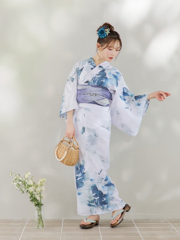 画像6: 【即日発送】グラデーションブルーグリーン浴衣【浴衣３点セット 浴衣/帯/下駄】[YMT] (6)