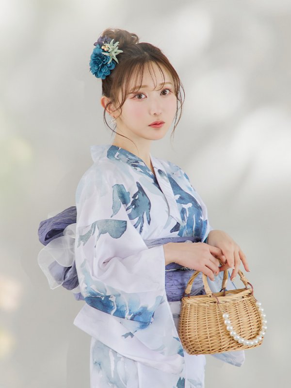 画像9: 【即日発送】グラデーションブルーグリーン浴衣【浴衣３点セット 浴衣/帯/下駄】[YMT] (9)