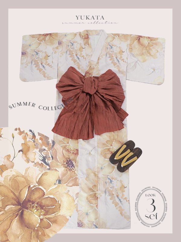 画像24: 【即日発送！】イエローベージュフラワー浴衣【浴衣３点セット 浴衣/帯/下駄】[YMT] (24)