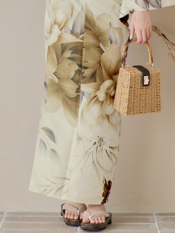 画像21: 【即日発送】ブラウンベージュクラシックフラワー浴衣【浴衣３点セット 浴衣/帯/下駄】[YMT] (21)