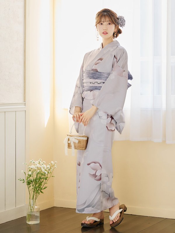 画像12: 【浴衣セール！】【即日発送】アイシーリリーフラワー浴衣【浴衣３点セット 浴衣/帯/下駄】[YMT] (12)