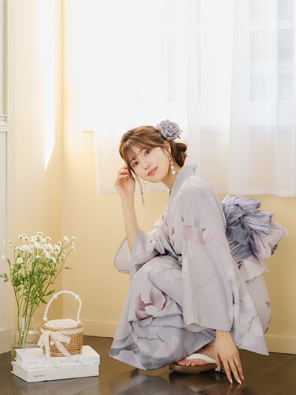 画像15: 【浴衣セール！】【即日発送】アイシーリリーフラワー浴衣【浴衣３点セット 浴衣/帯/下駄】[YMT] (15)