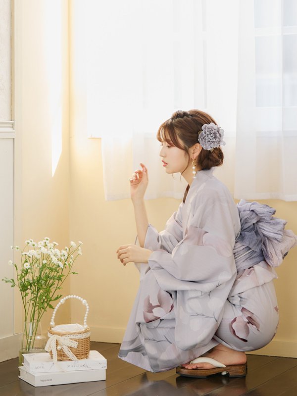 画像16: 【浴衣セール！】【即日発送】アイシーリリーフラワー浴衣【浴衣３点セット 浴衣/帯/下駄】[YMT] (16)