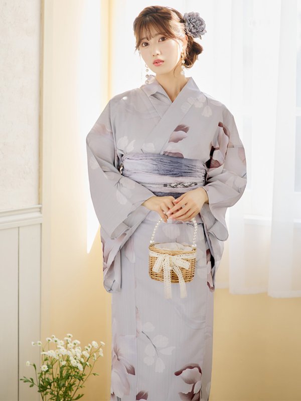 画像5: 【浴衣セール！】【即日発送】アイシーリリーフラワー浴衣【浴衣３点セット 浴衣/帯/下駄】[YMT] (5)