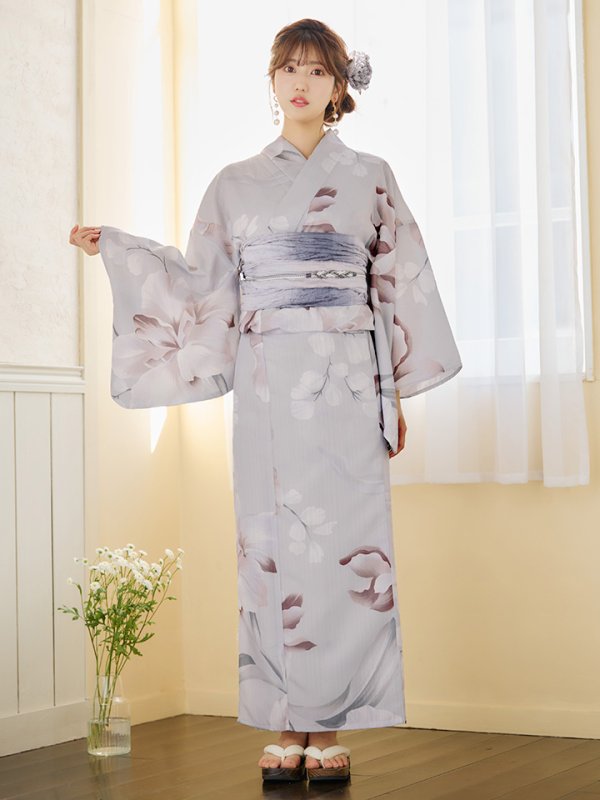 画像7: 【浴衣セール！】【即日発送】アイシーリリーフラワー浴衣【浴衣３点セット 浴衣/帯/下駄】[YMT] (7)