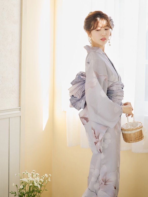 画像2: 【浴衣セール！】【即日発送】アイシーリリーフラワー浴衣【浴衣３点セット 浴衣/帯/下駄】[YMT] (2)