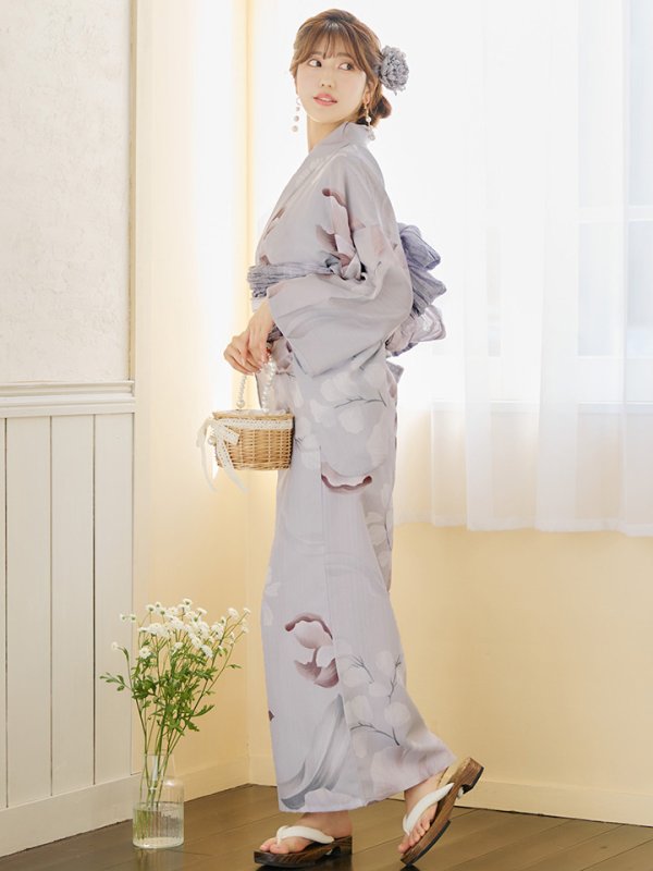 画像9: 【浴衣セール！】【即日発送】アイシーリリーフラワー浴衣【浴衣３点セット 浴衣/帯/下駄】[YMT] (9)