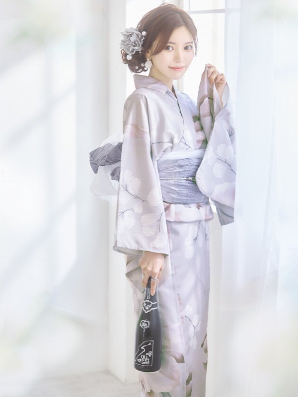 画像10: 【浴衣セール！】【即日発送！】アイシーリリーフラワー浴衣【浴衣３点セット 浴衣/帯/下駄】[YMT] (10)