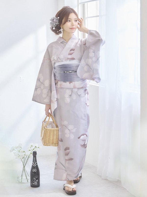 画像12: 【浴衣セール！】【即日発送！】アイシーリリーフラワー浴衣【浴衣３点セット 浴衣/帯/下駄】[YMT] (12)