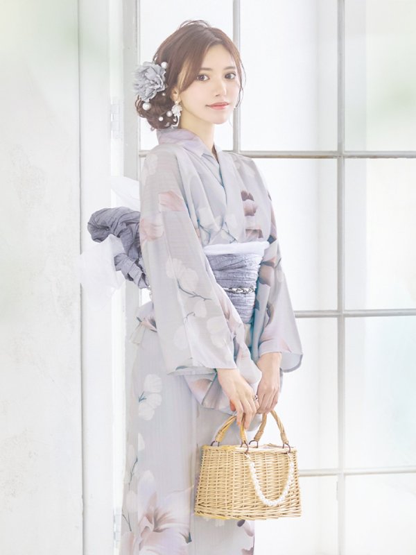 画像7: 【浴衣セール！】【即日発送！】アイシーリリーフラワー浴衣【浴衣３点セット 浴衣/帯/下駄】[YMT] (7)