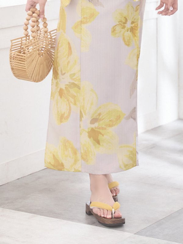 画像19: 【即日発送！】グレージュ×イエローフラワー浴衣【浴衣３点セット 浴衣/帯/下駄】[YMT] (19)