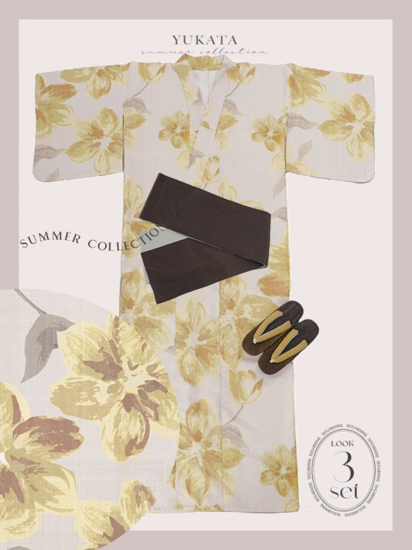 画像26: 【即日発送！】グレージュ×イエローフラワー浴衣【浴衣３点セット 浴衣/帯/下駄】[YMT] (26)