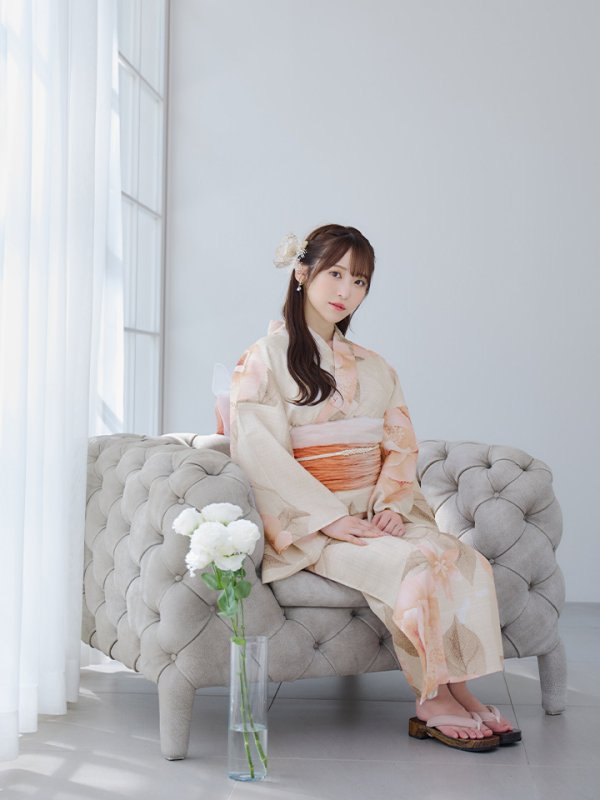 画像10: 【即日発送】ピンクベージュ牡丹浴衣【浴衣３点セット 浴衣/帯/下駄】[YMT] (10)