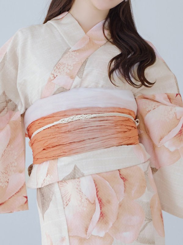 画像17: 【即日発送】ピンクベージュ牡丹浴衣【浴衣３点セット 浴衣/帯/下駄】[YMT] (17)