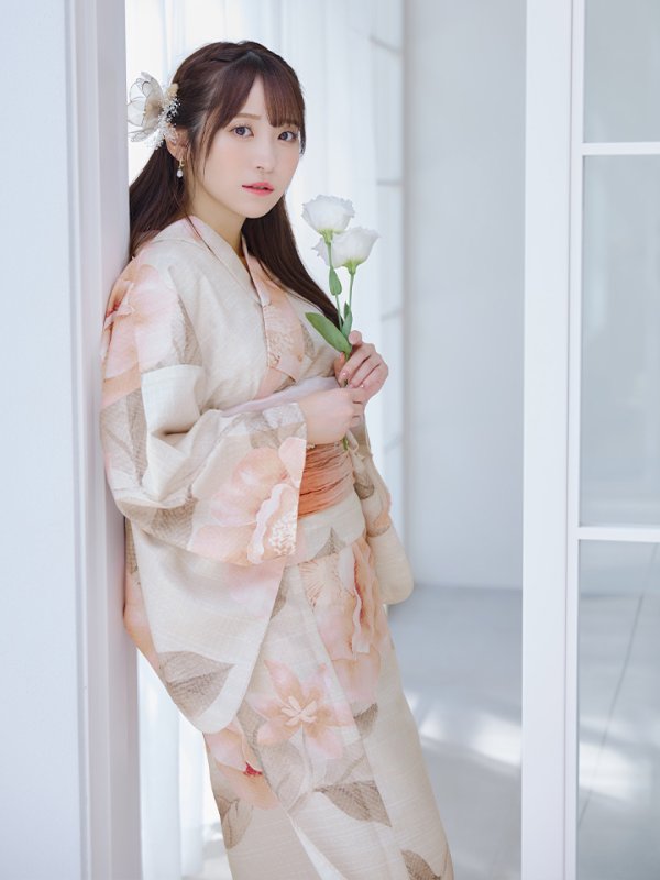 画像8: 【即日発送】ピンクベージュ牡丹浴衣【浴衣３点セット 浴衣/帯/下駄】[YMT] (8)