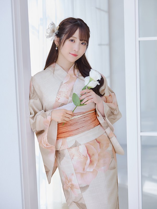 画像9: 【即日発送】ピンクベージュ牡丹浴衣【浴衣３点セット 浴衣/帯/下駄】[YMT] (9)