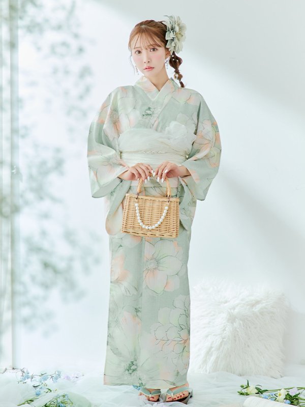 画像10: 【即日発送】アイシーミントフラワー浴衣【浴衣３点セット 浴衣/帯/下駄】[YMT] (10)