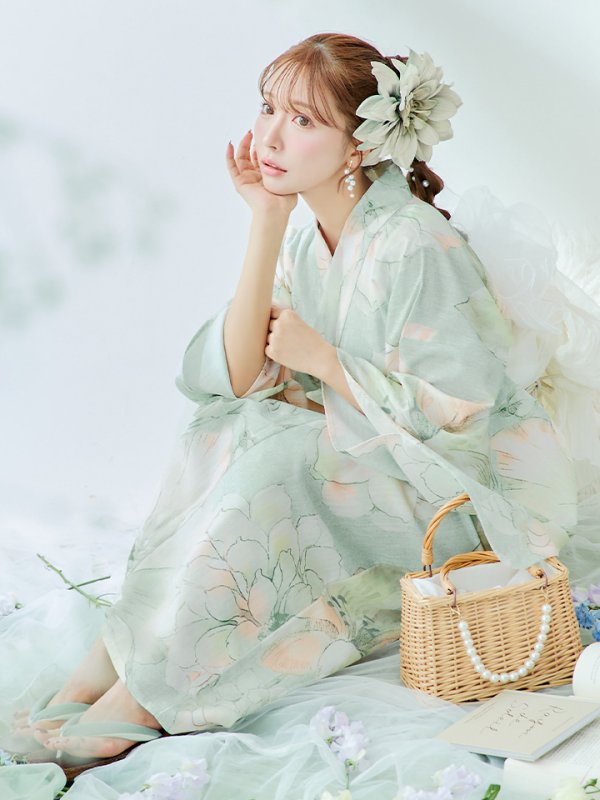 画像14: 【即日発送】アイシーミントフラワー浴衣【浴衣３点セット 浴衣/帯/下駄】[YMT] (14)