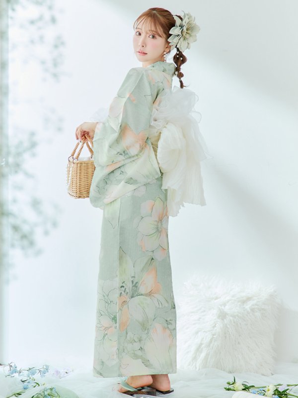 画像4: 【即日発送】アイシーミントフラワー浴衣【浴衣３点セット 浴衣/帯/下駄】[YMT] (4)
