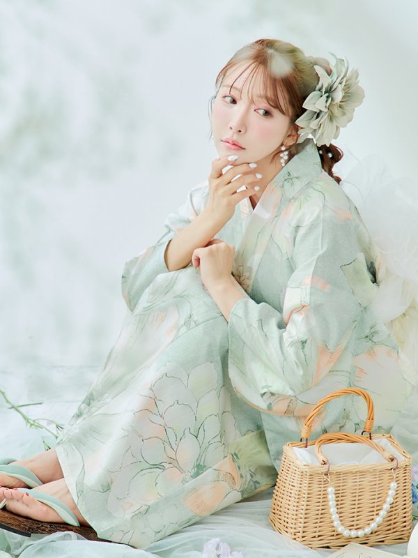 画像7: 【即日発送】アイシーミントフラワー浴衣【浴衣３点セット 浴衣/帯/下駄】[YMT] (7)