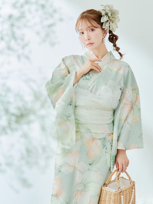 画像9: 【即日発送】アイシーミントフラワー浴衣【浴衣３点セット 浴衣/帯/下駄】[YMT] (9)