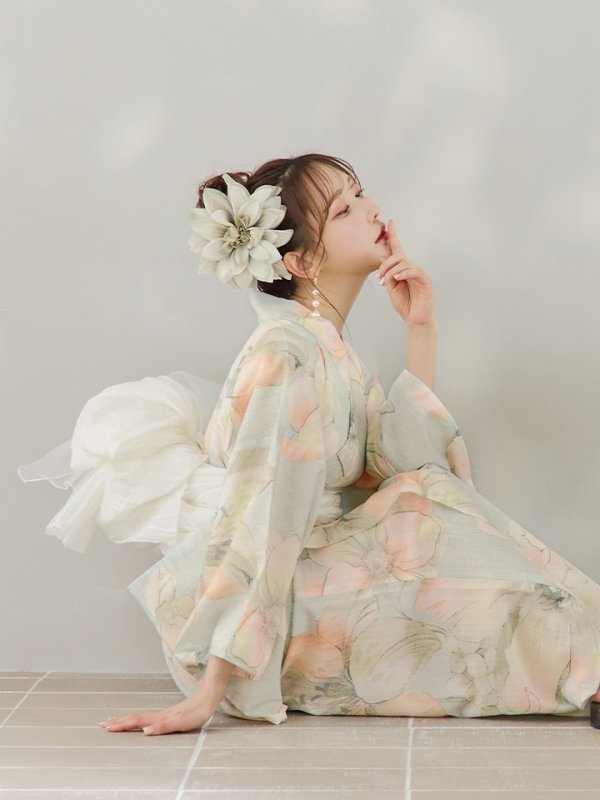 画像14: 【即日発送】アイシーミントフラワー浴衣【浴衣３点セット 浴衣/帯/下駄】[YMT] (14)