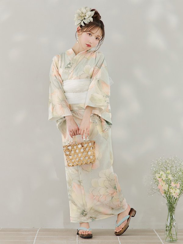 画像4: 【即日発送】アイシーミントフラワー浴衣【浴衣３点セット 浴衣/帯/下駄】[YMT] (4)