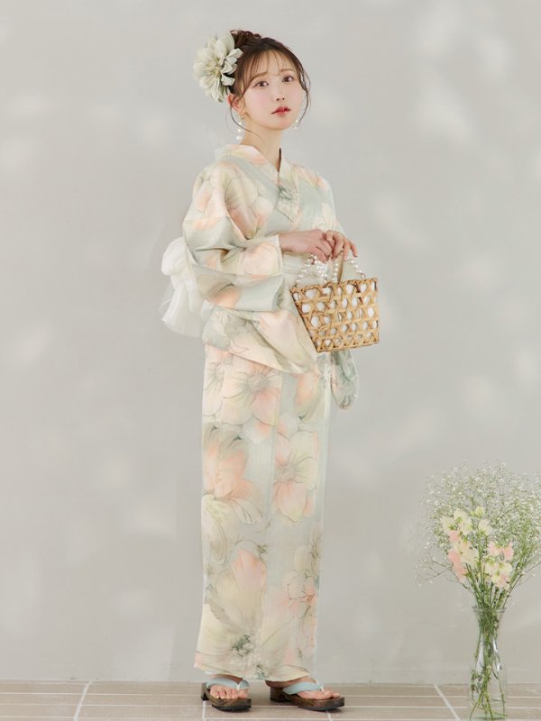 画像7: 【即日発送】アイシーミントフラワー浴衣【浴衣３点セット 浴衣/帯/下駄】[YMT] (7)