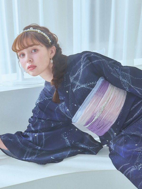 画像11: 【即日発送！】ネイビー夜空浴衣【浴衣３点セット 浴衣/帯/下駄】[YMT] (11)