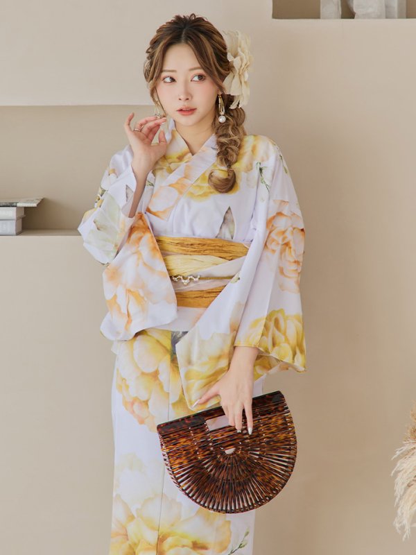 画像10: 【即日発送】アンニュイイエローフラワー浴衣【浴衣３点セット 浴衣/帯/下駄】[YMT] (10)