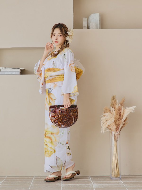 画像15: 【即日発送】アンニュイイエローフラワー浴衣【浴衣３点セット 浴衣/帯/下駄】[YMT] (15)