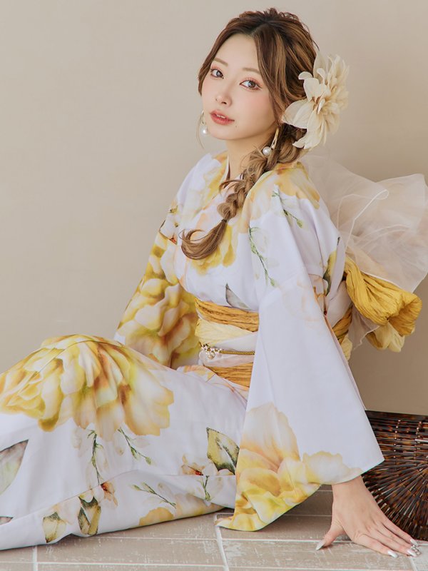 画像18: 【即日発送】アンニュイイエローフラワー浴衣【浴衣３点セット 浴衣/帯/下駄】[YMT] (18)