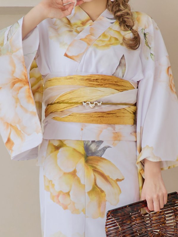 画像21: 【即日発送】アンニュイイエローフラワー浴衣【浴衣３点セット 浴衣/帯/下駄】[YMT] (21)