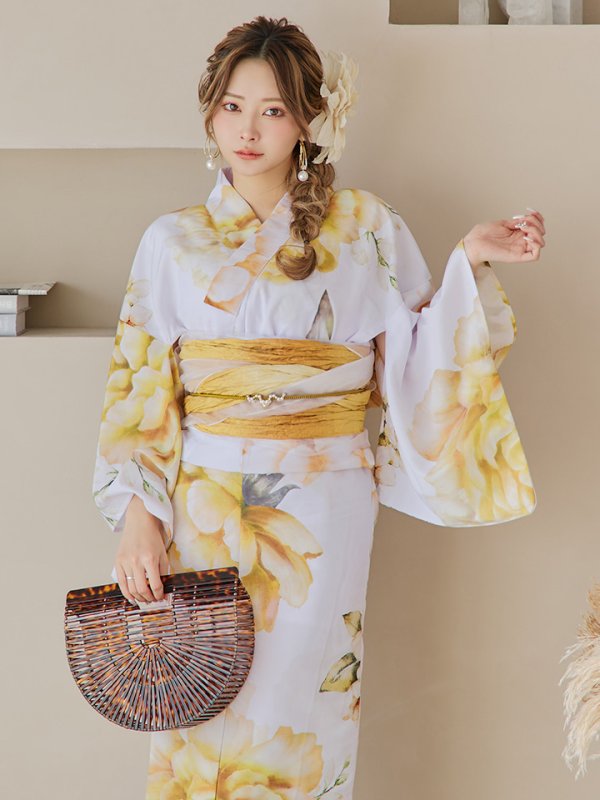 画像5: 【即日発送】アンニュイイエローフラワー浴衣【浴衣３点セット 浴衣/帯/下駄】[YMT] (5)