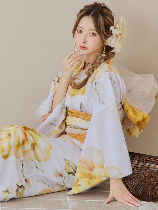 画像9: 【即日発送】アンニュイイエローフラワー浴衣【浴衣３点セット 浴衣/帯/下駄】[YMT] (9)