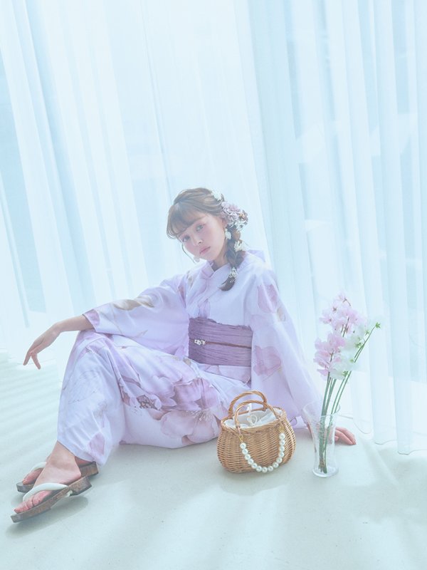 画像12: 【即日発送】アンティークパープルローズ浴衣【浴衣３点セット 浴衣/帯/下駄】[YMT] (12)