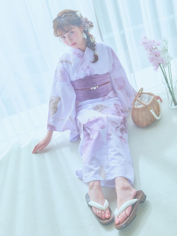 画像13: 【即日発送】アンティークパープルローズ浴衣【浴衣３点セット 浴衣/帯/下駄】[YMT] (13)