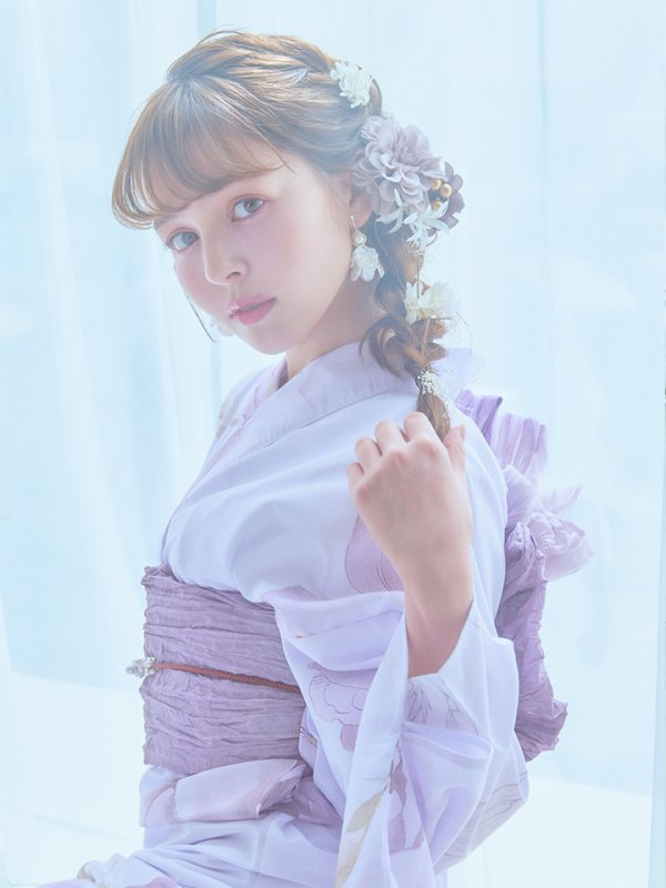 画像14: 【即日発送】アンティークパープルローズ浴衣【浴衣３点セット 浴衣/帯/下駄】[YMT] (14)