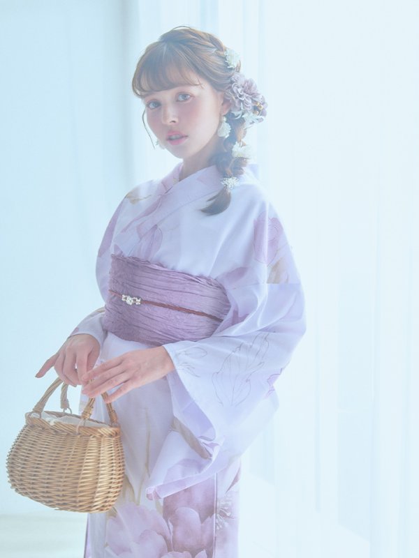 画像2: 【即日発送】アンティークパープルローズ浴衣【浴衣３点セット 浴衣/帯/下駄】[YMT] (2)