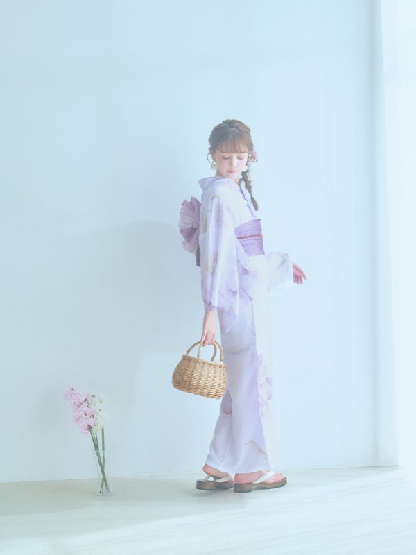 画像3: 【即日発送】アンティークパープルローズ浴衣【浴衣３点セット 浴衣/帯/下駄】[YMT] (3)