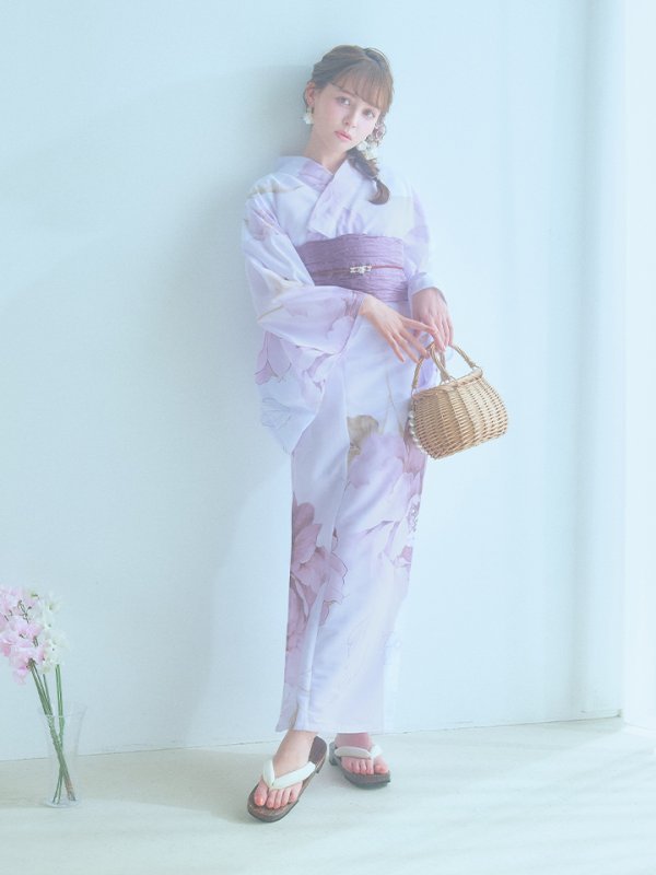 画像4: 【即日発送】アンティークパープルローズ浴衣【浴衣３点セット 浴衣/帯/下駄】[YMT] (4)